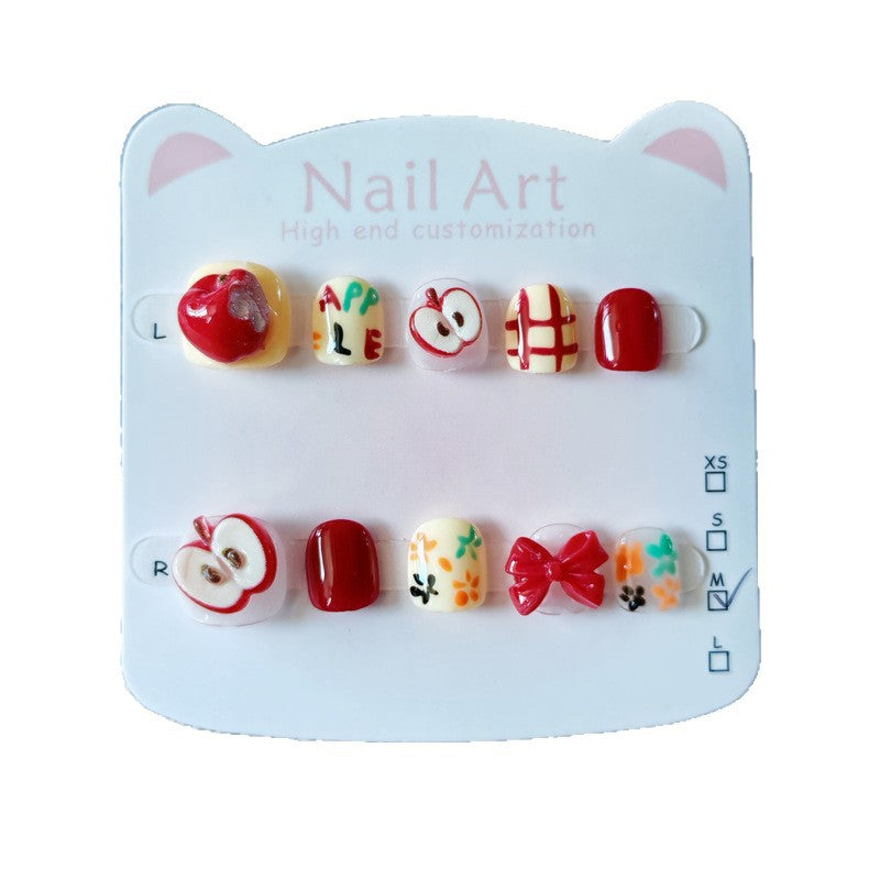 365nails: "cheerful red apple" – short round handmade kids press-on nails