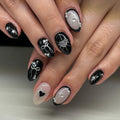Black and White Heart Bow Nails with Pearl Accents