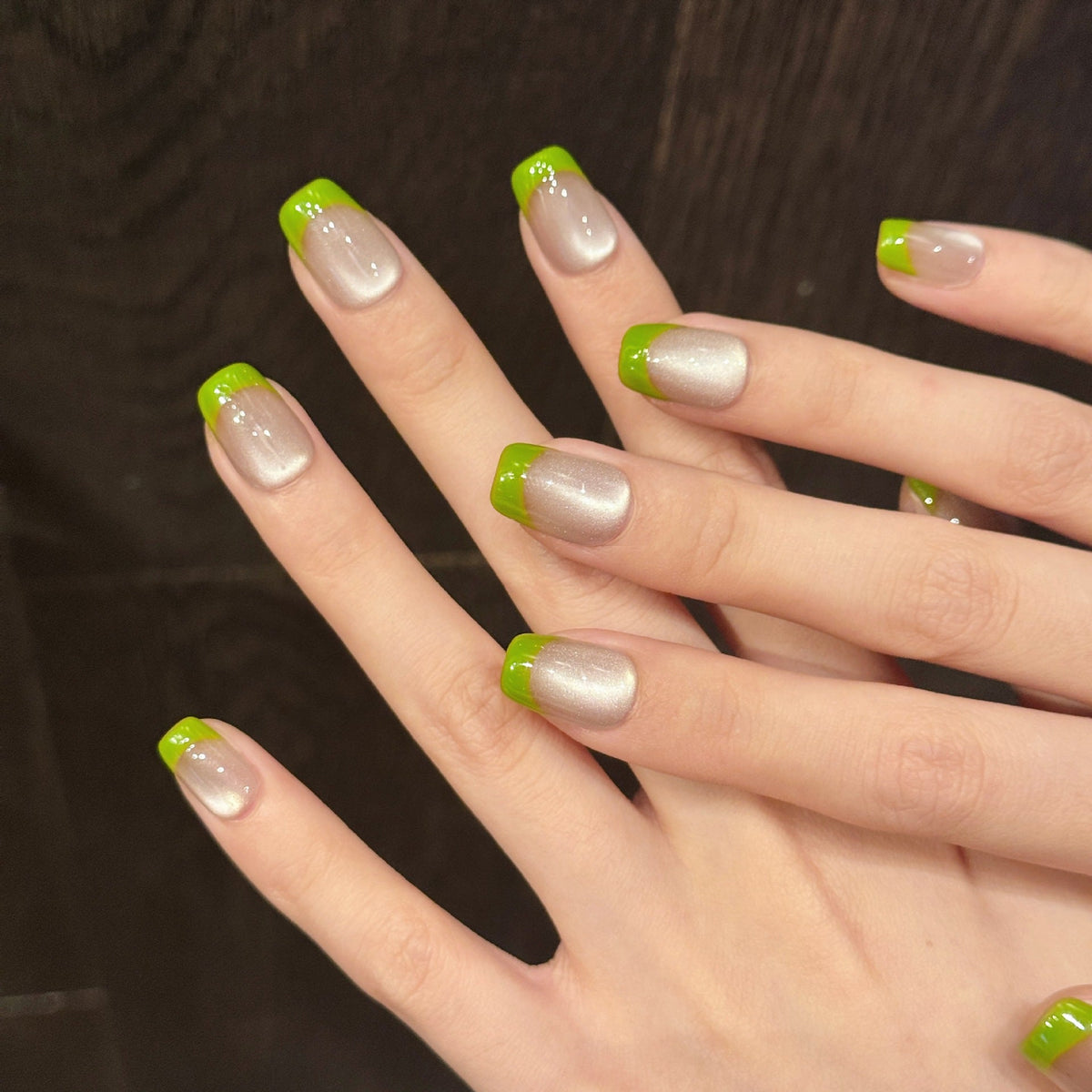 365nails: "Verdant Whisper" – Cat-Eye French Tip Handmade Square Nails
