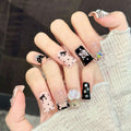 365nails: "Sweet Symphony" – 3D Bow & Music Note Handmade Short Square Nails