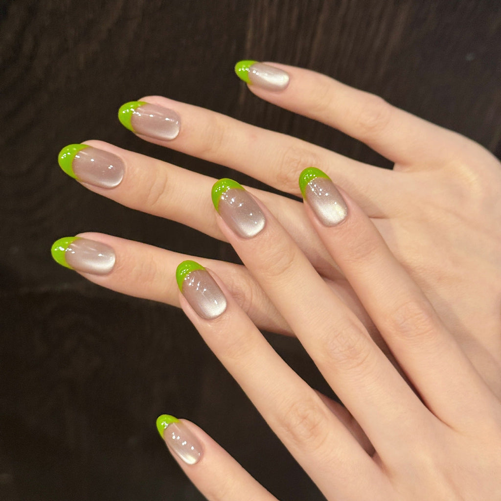 365nails: "Verdant Whisper" – Cat-Eye French Tip Handmade Square Nails