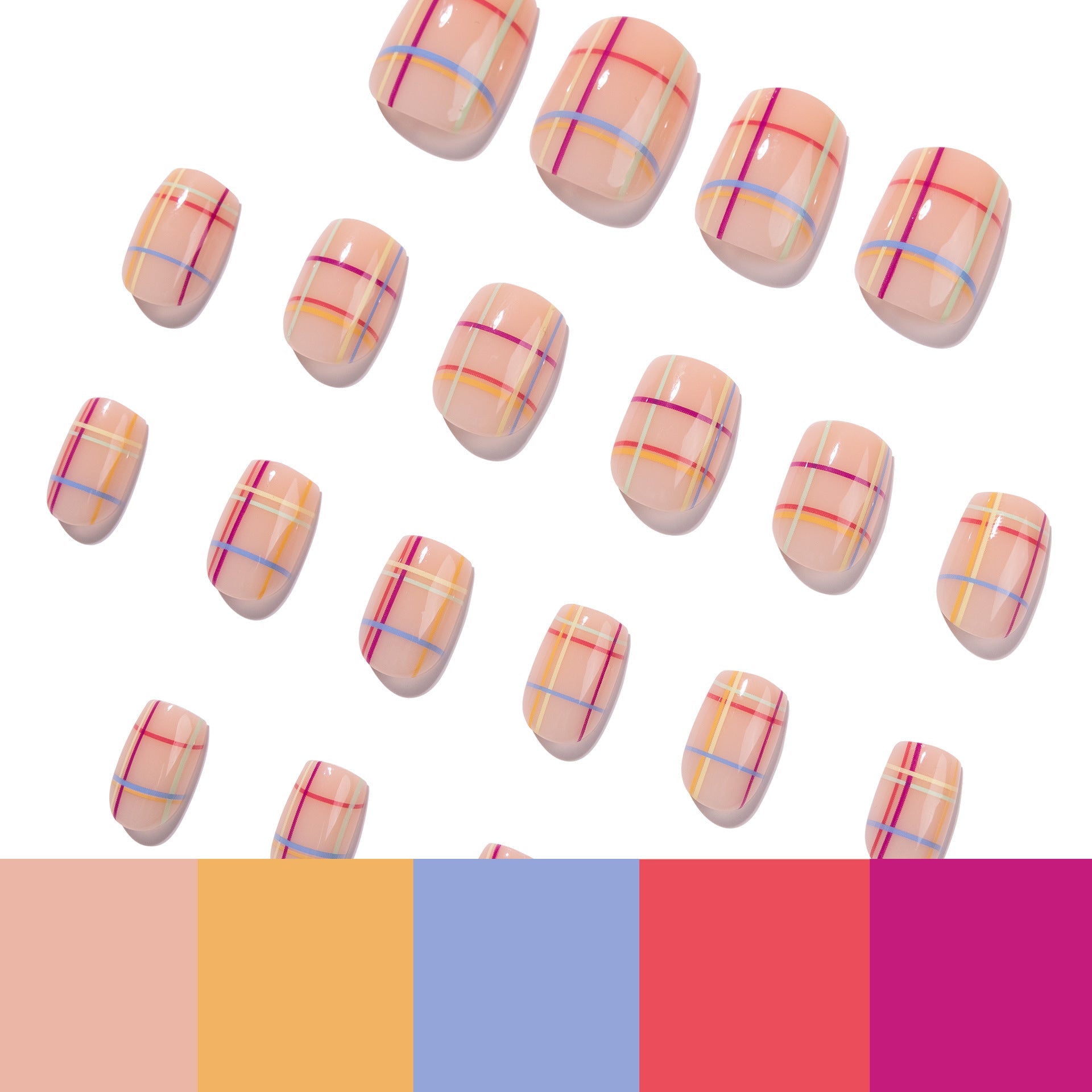 365nails: "Pastel Plaid Short Square" – Spring Press-on Nails
