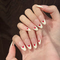 365nails: "Sweetheart's Whisper" – 3D Heart French Tip Handmade Almond Nails