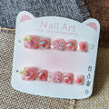 365nails: "peach jelly cherry bow" – short handmade kids press-on nails