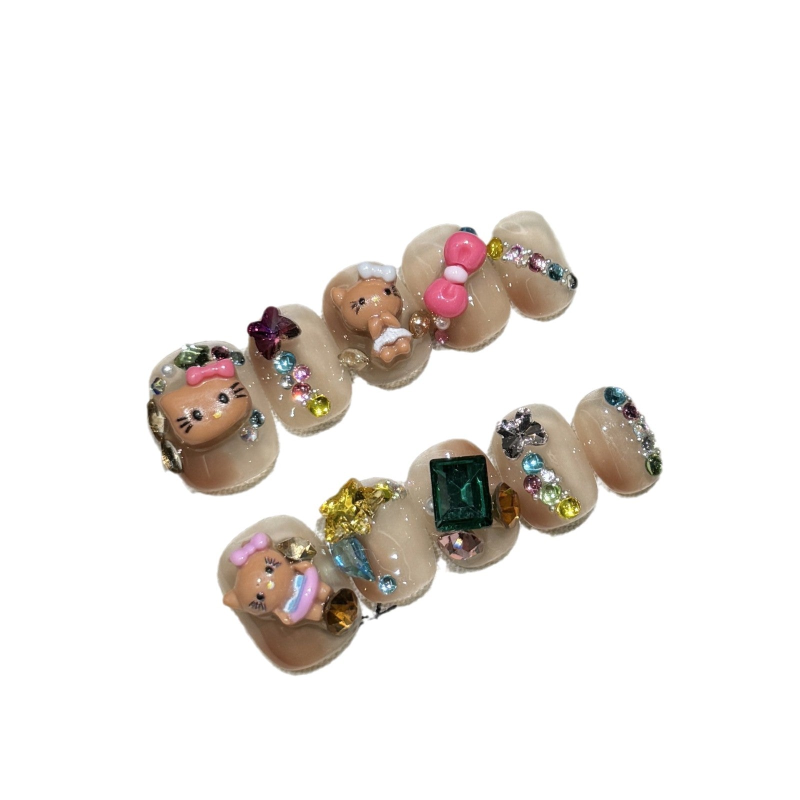 365nails: "Kitty's Playground" – 3D Cartoon Character & Crystal Square Nails