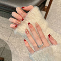 365nails: "Parisian Noel" – Red French Tip & Plaid Handmade Short Square Nails
