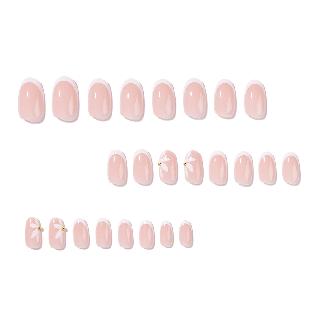 365nails: "French with White Flower Oval" – Elegant Press-on Nails