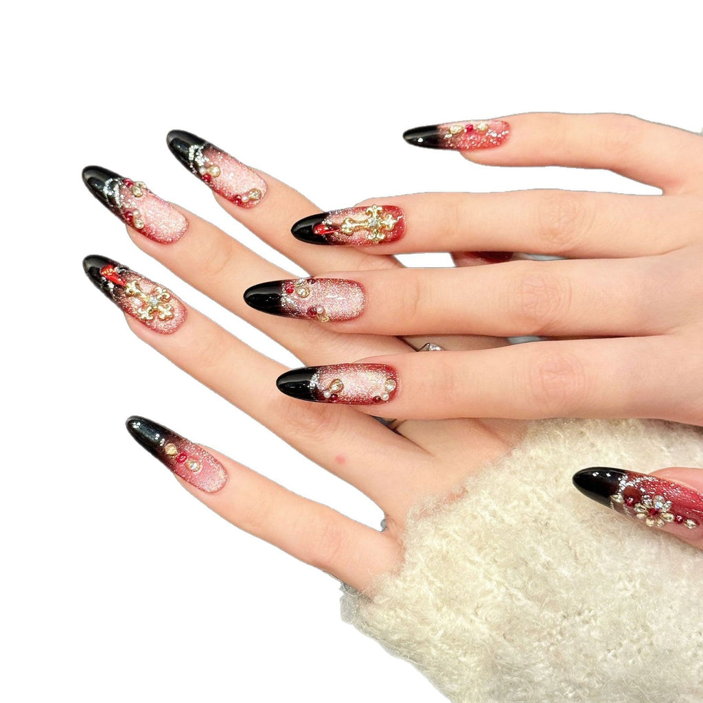 365nails: "Smoked Rose" – French Cross Gradient Handmade Coffin Nails