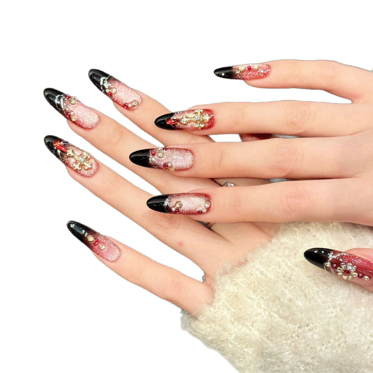 365nails: "Smoked Rose" – French Cross Gradient Handmade Coffin Nails