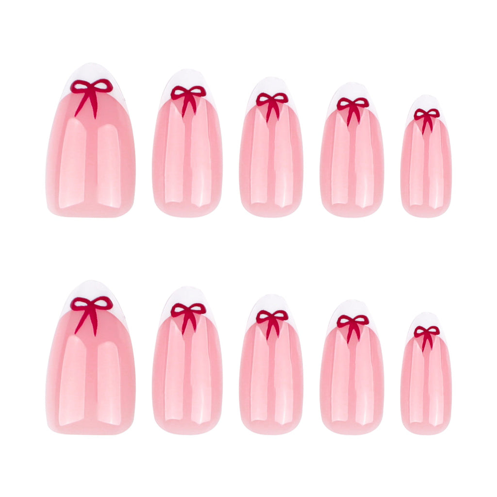 "White French & Burgundy Bow" - Precision Crafted Press-On Nails