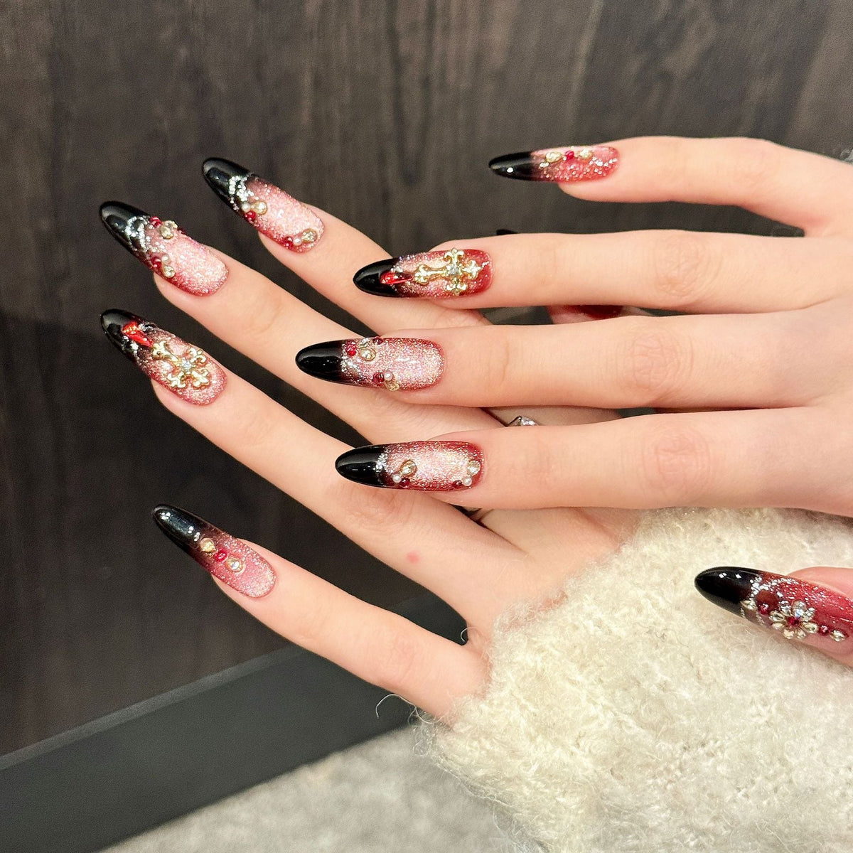 365nails: "Smoked Rose" – French Cross Gradient Handmade Coffin Nails