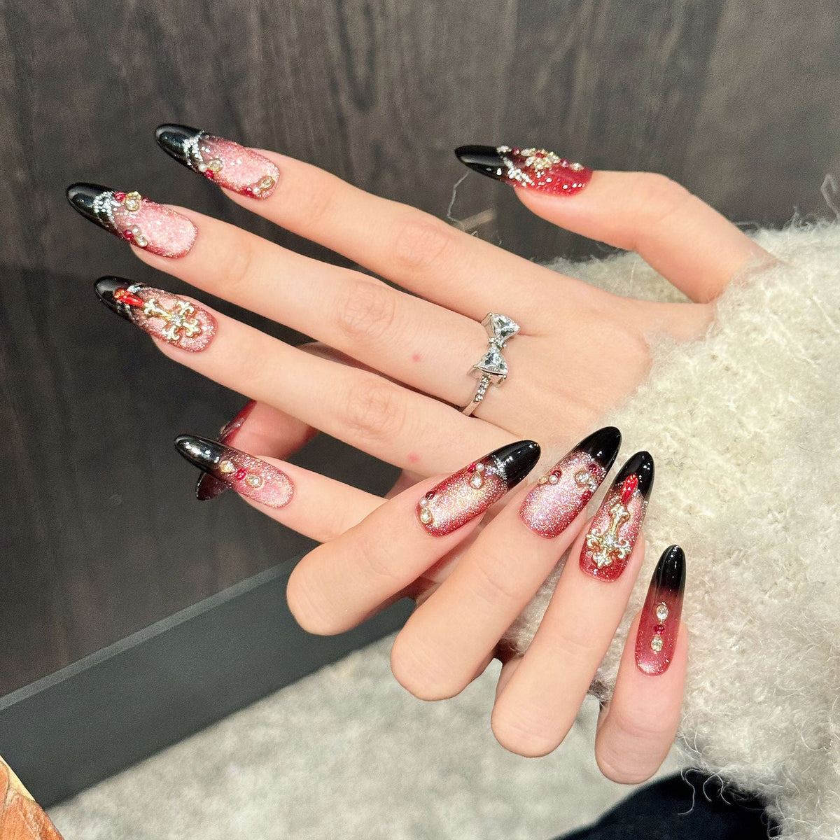 365nails: "Smoked Rose" – French Cross Gradient Handmade Coffin Nails