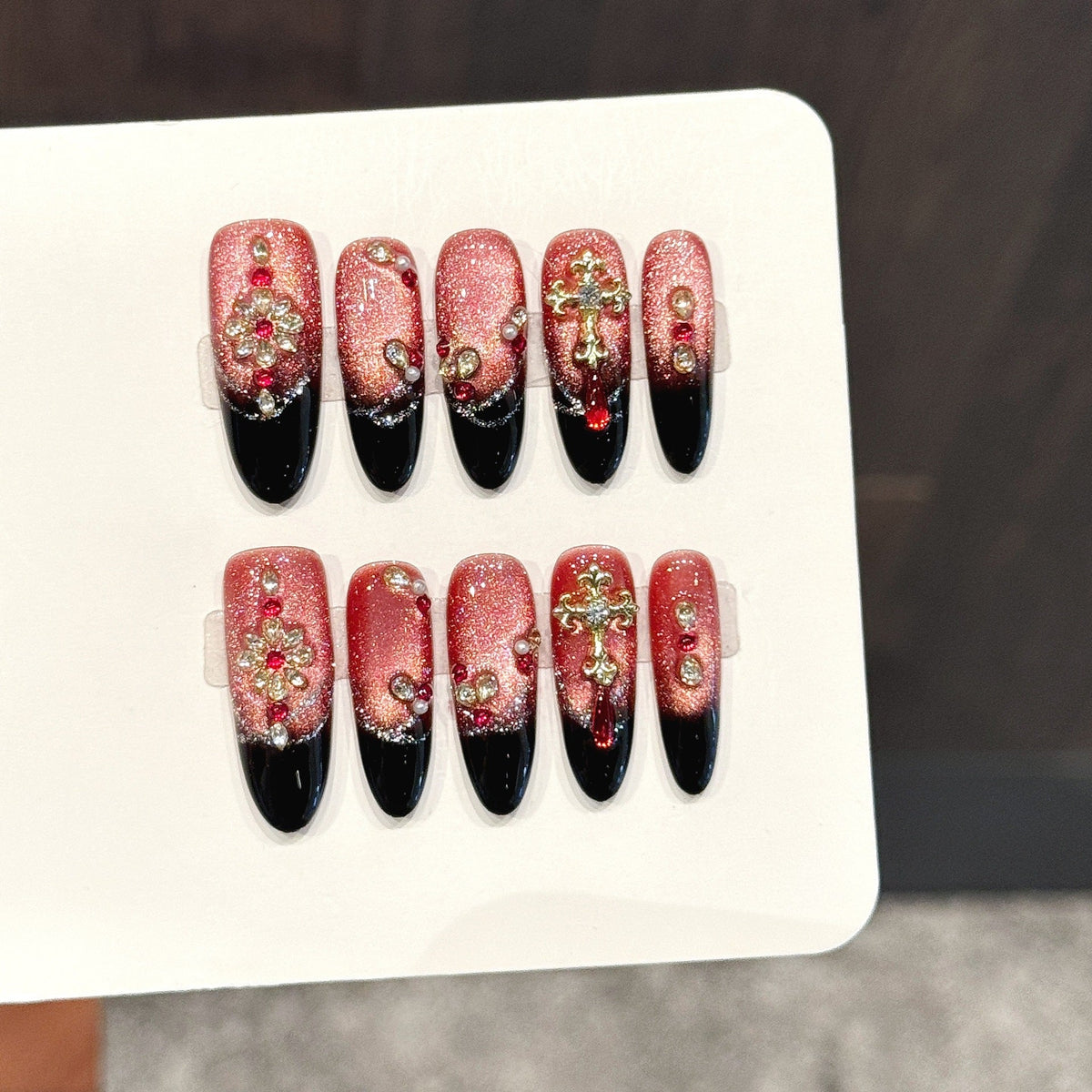 365nails: "Smoked Rose" – French Cross Gradient Handmade Coffin Nails