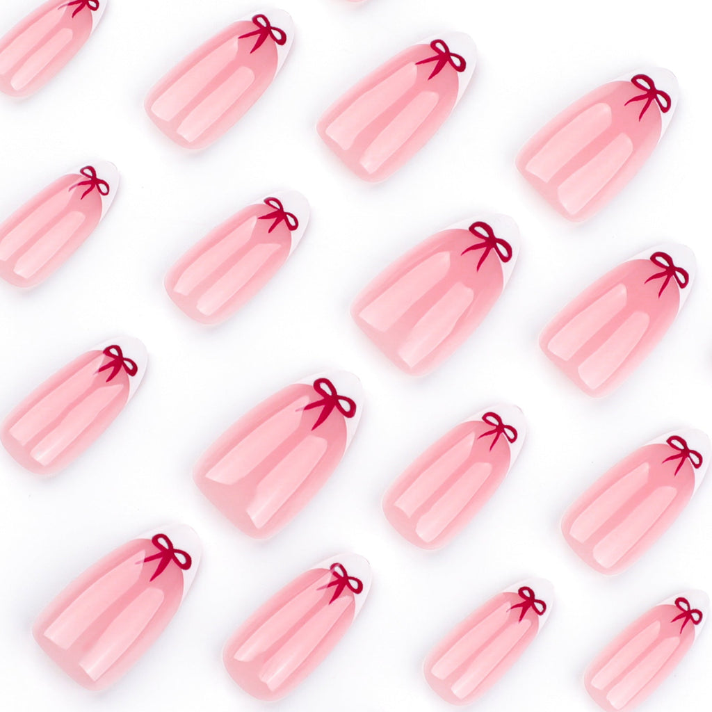 "White French & Burgundy Bow" - Precision Crafted Press-On Nails