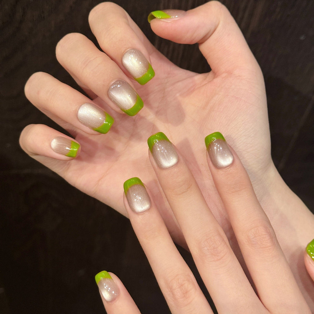 365nails: "Verdant Whisper" – Cat-Eye French Tip Handmade Square Nails