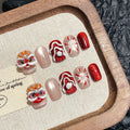 365nails: "Lucky Lion" – 3D Lion Dance & Cat-Eye Handmade Short Square Nails