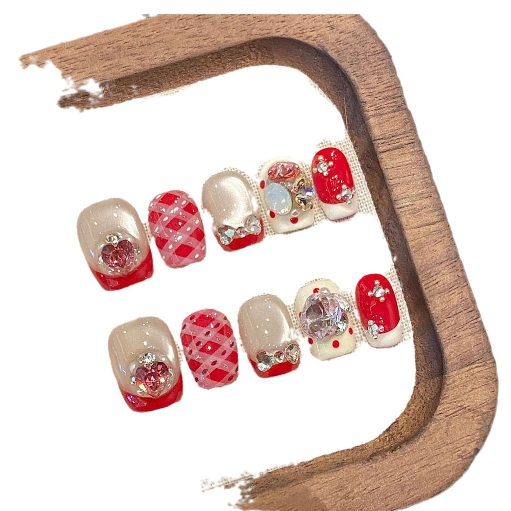 365nails: "Candyland Christmas" – 3D Bow & Plaid Short Square Nails