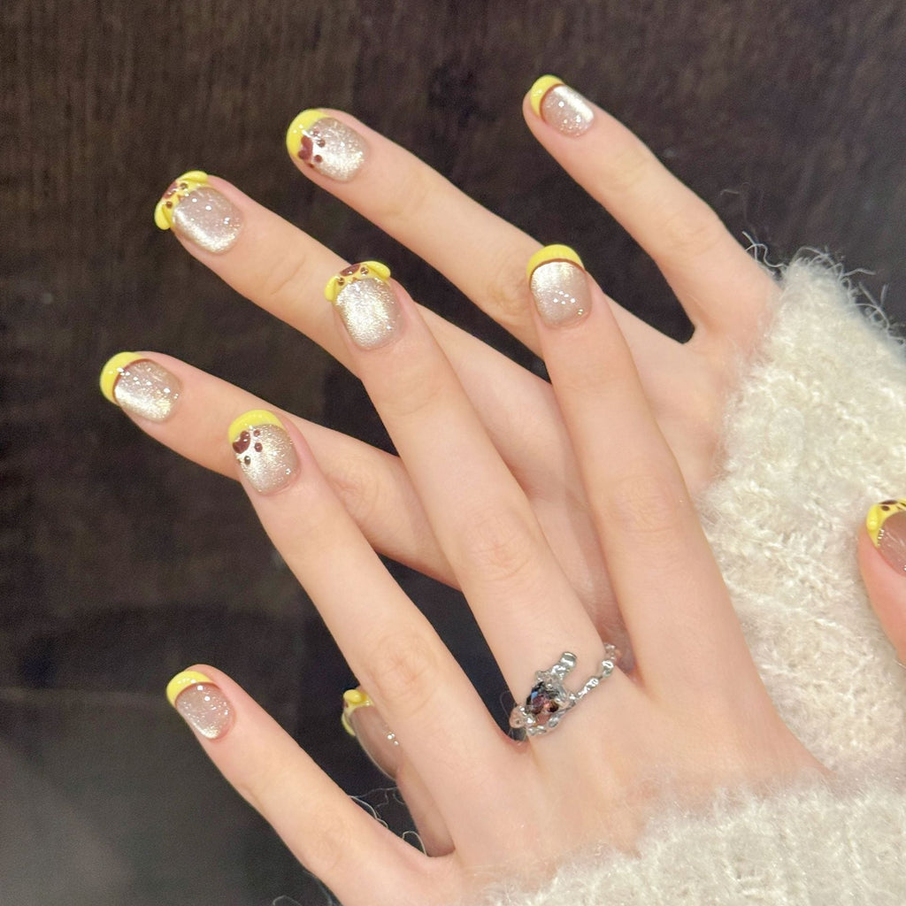 365nails: "Pudding Pup" – 3D Cartoon Cat Eye Handmade Short Square Nails