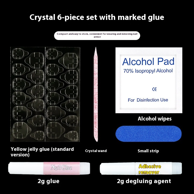 Accessories package: glue, rubbing strips, crystal rods, cleaning cotton, jelly glue Sold in packs of 3. Minimum order: 1 pack (3 pcs). Quantity = number of packs. Qty 1 = 3pcs, Qty 2 =6 pcs