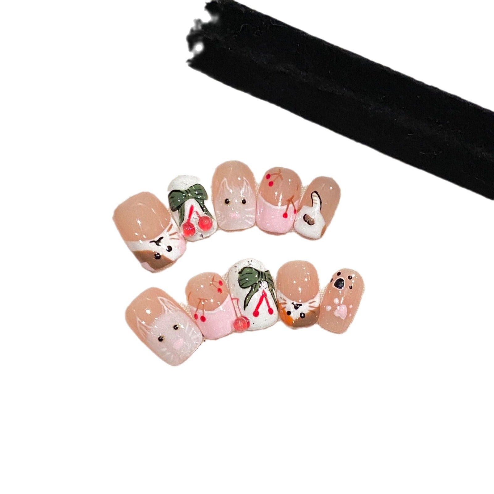 365nails: "Kawaii Tales" – Hand-painted Cartoon Handmade Square Nails