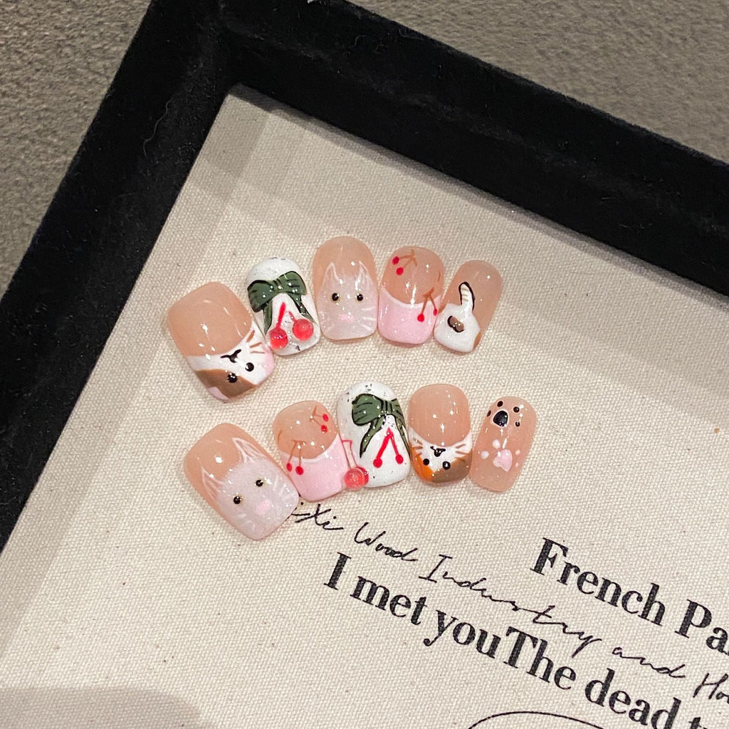 365nails: "Kawaii Tales" – Hand-painted Cartoon Handmade Square Nails