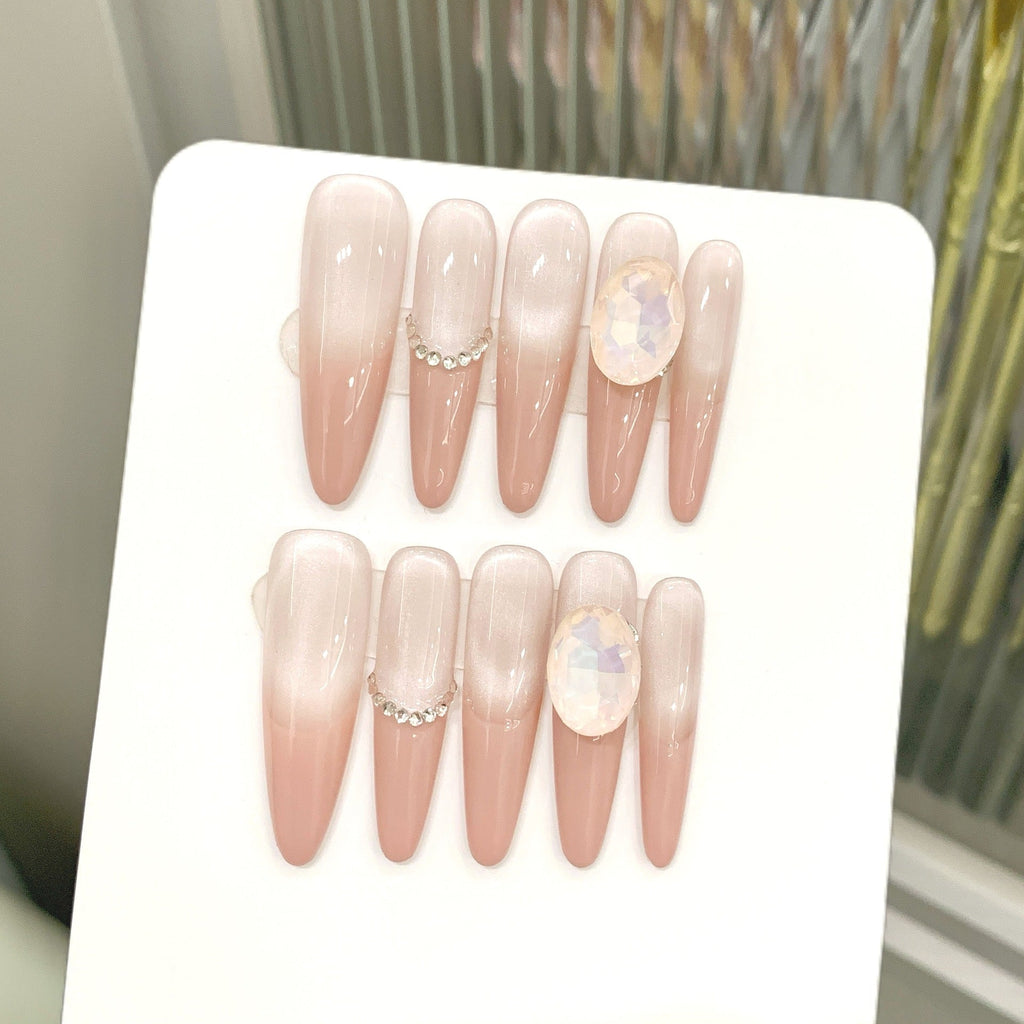 365nails: "Moonlight Sonata" – Iridescent Opal & Crystal Chain Handmade Stiletto Nails