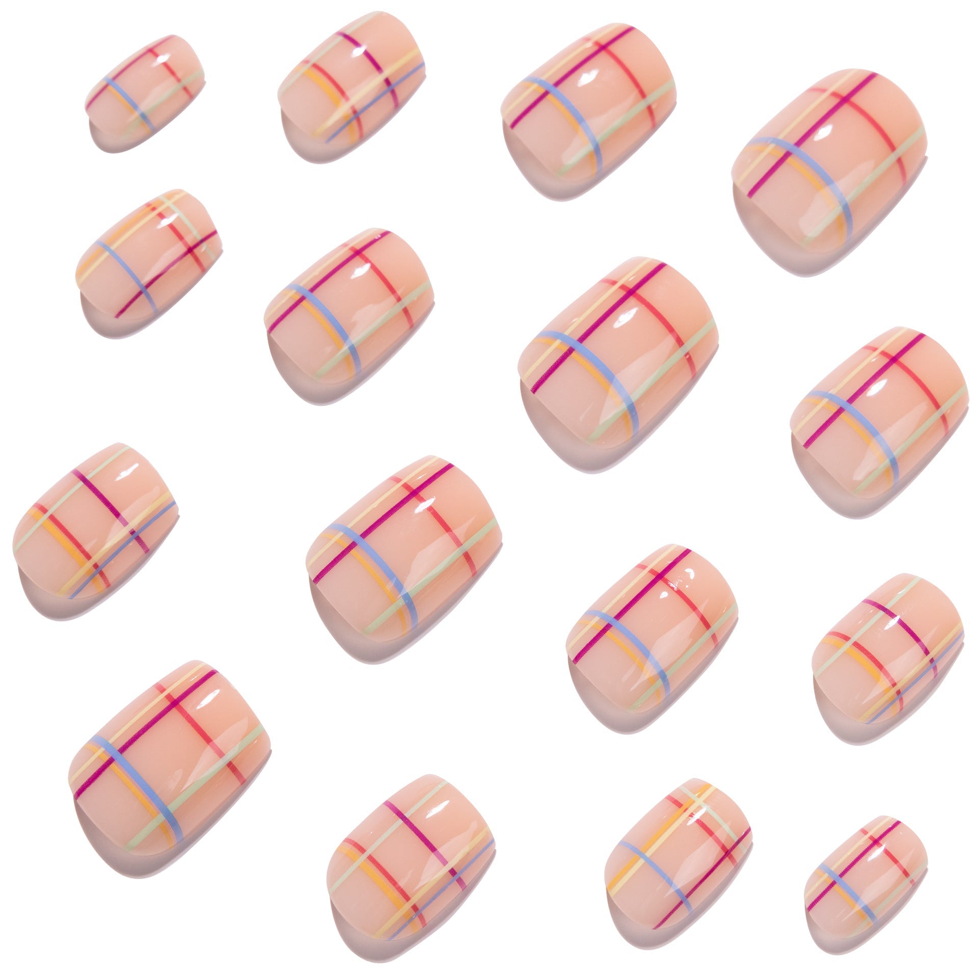 365nails: "Pastel Plaid Short Square" – Spring Press-on Nails