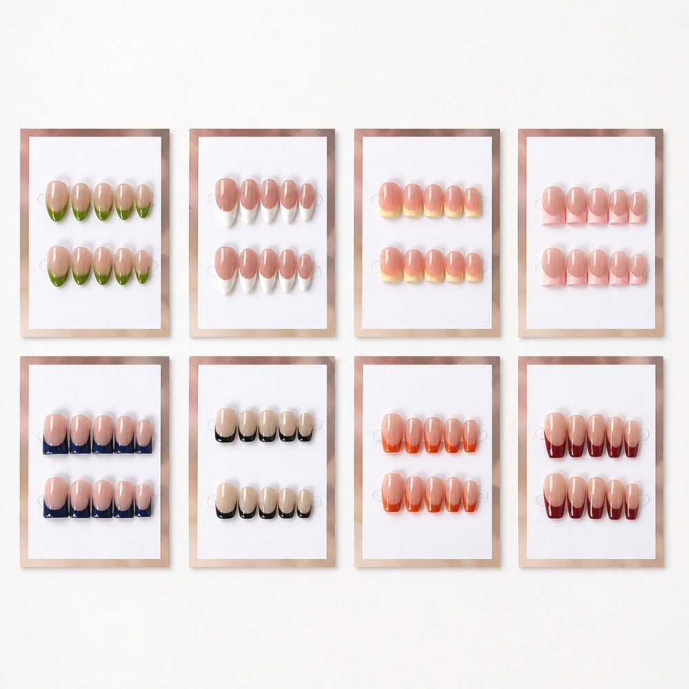 Handmade French patch manicure, multi-color and multi-reusable full coverage fake nail set
