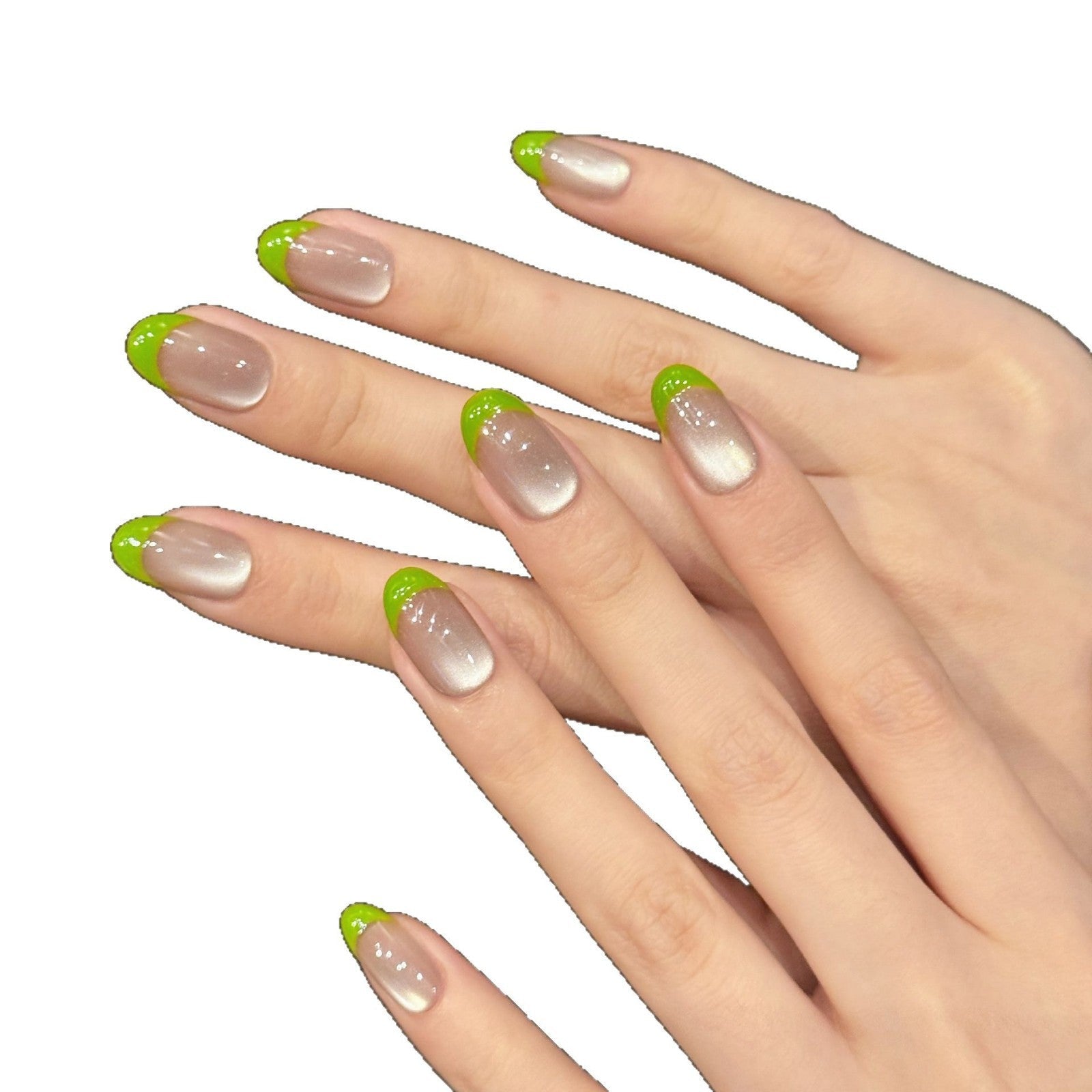 365nails: "Verdant Whisper" – Cat-Eye French Tip Handmade Square Nails