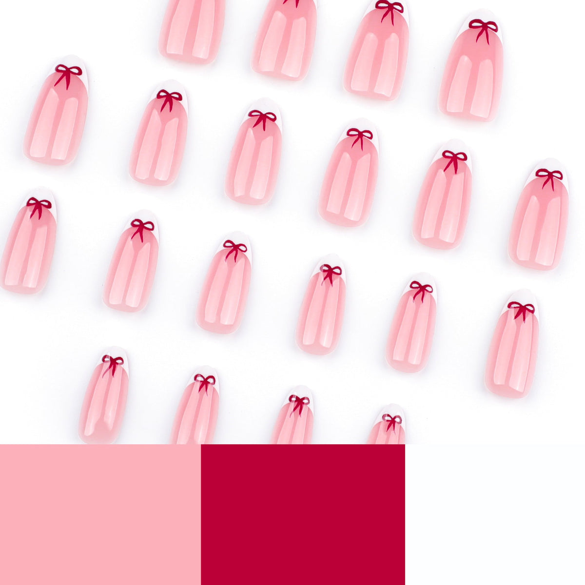 "White French & Burgundy Bow" - Precision Crafted Press-On Nails