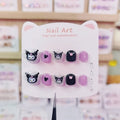 Kulomie Dark Cute Kids Press On Nails with Bow Details