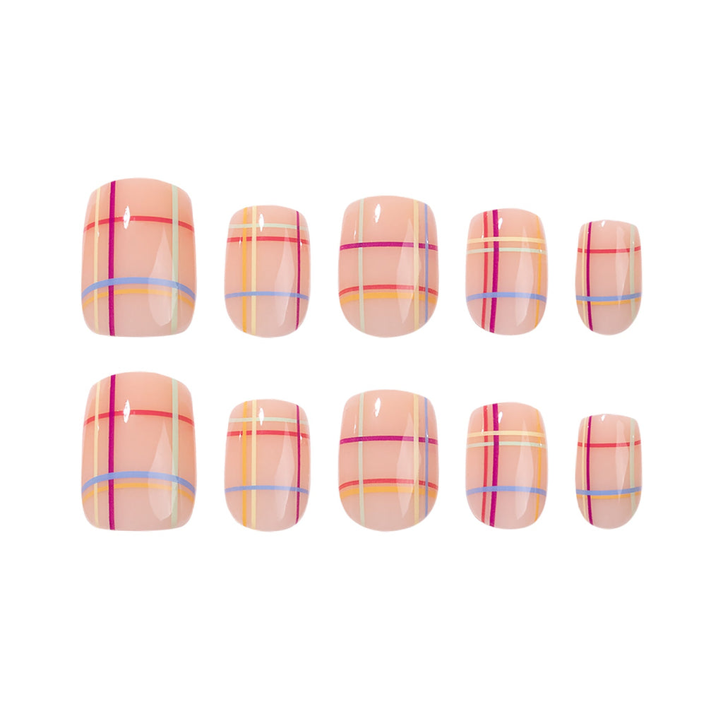 365nails: "Pastel Plaid Short Square" – Spring Press-on Nails
