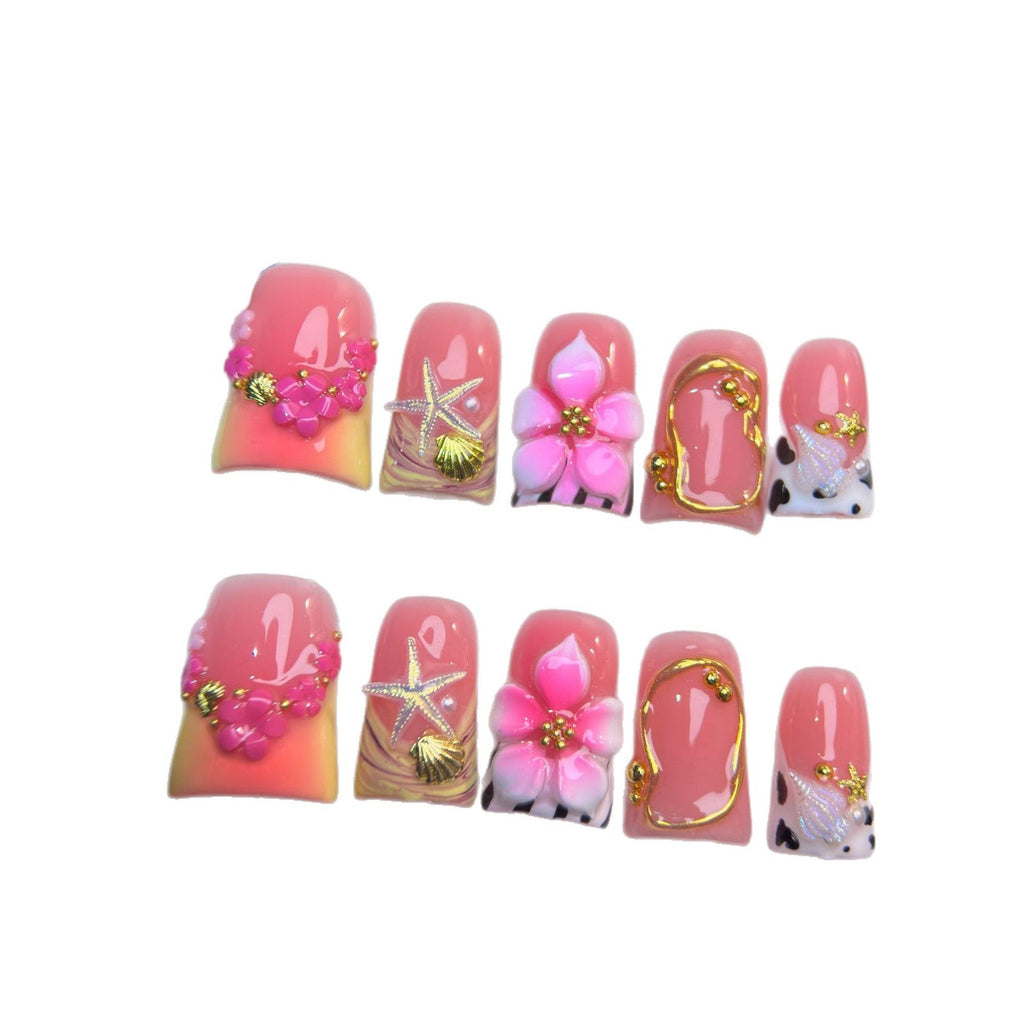 Pink Ocean Flower Starfish Press-On Nails