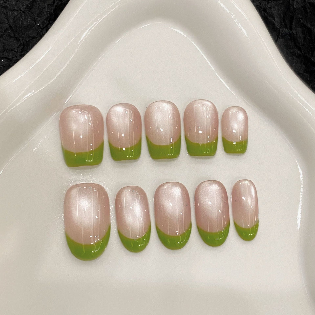 365nails: "Verdant Whisper" – Cat-Eye French Tip Handmade Square Nails