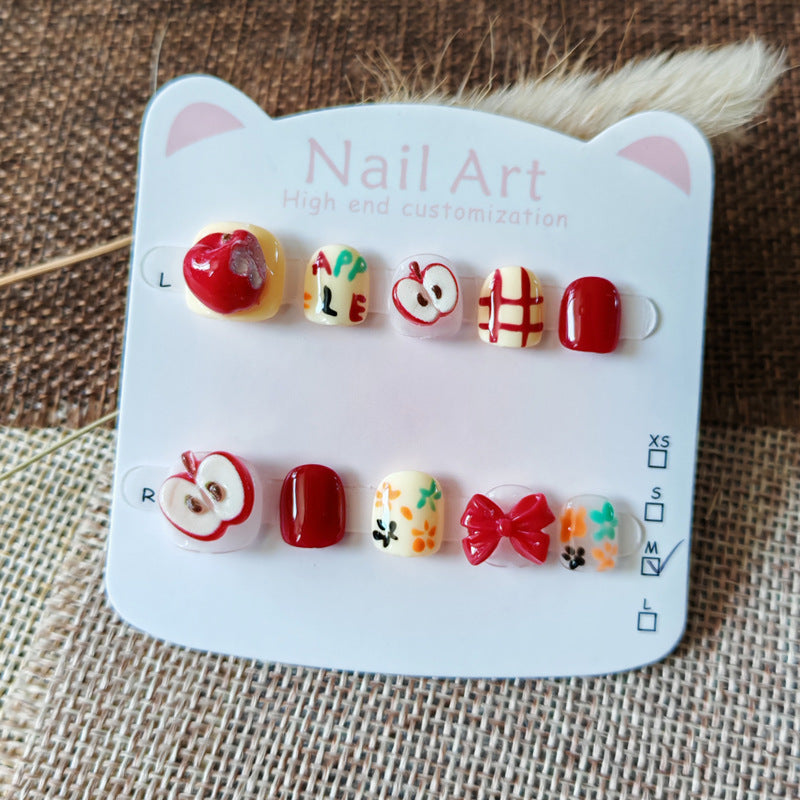 365nails: "cheerful red apple" – short round handmade kids press-on nails