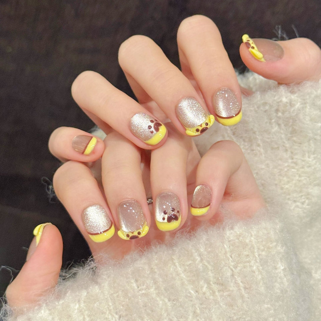 365nails: "Pudding Pup" – 3D Cartoon Cat Eye Handmade Short Square Nails