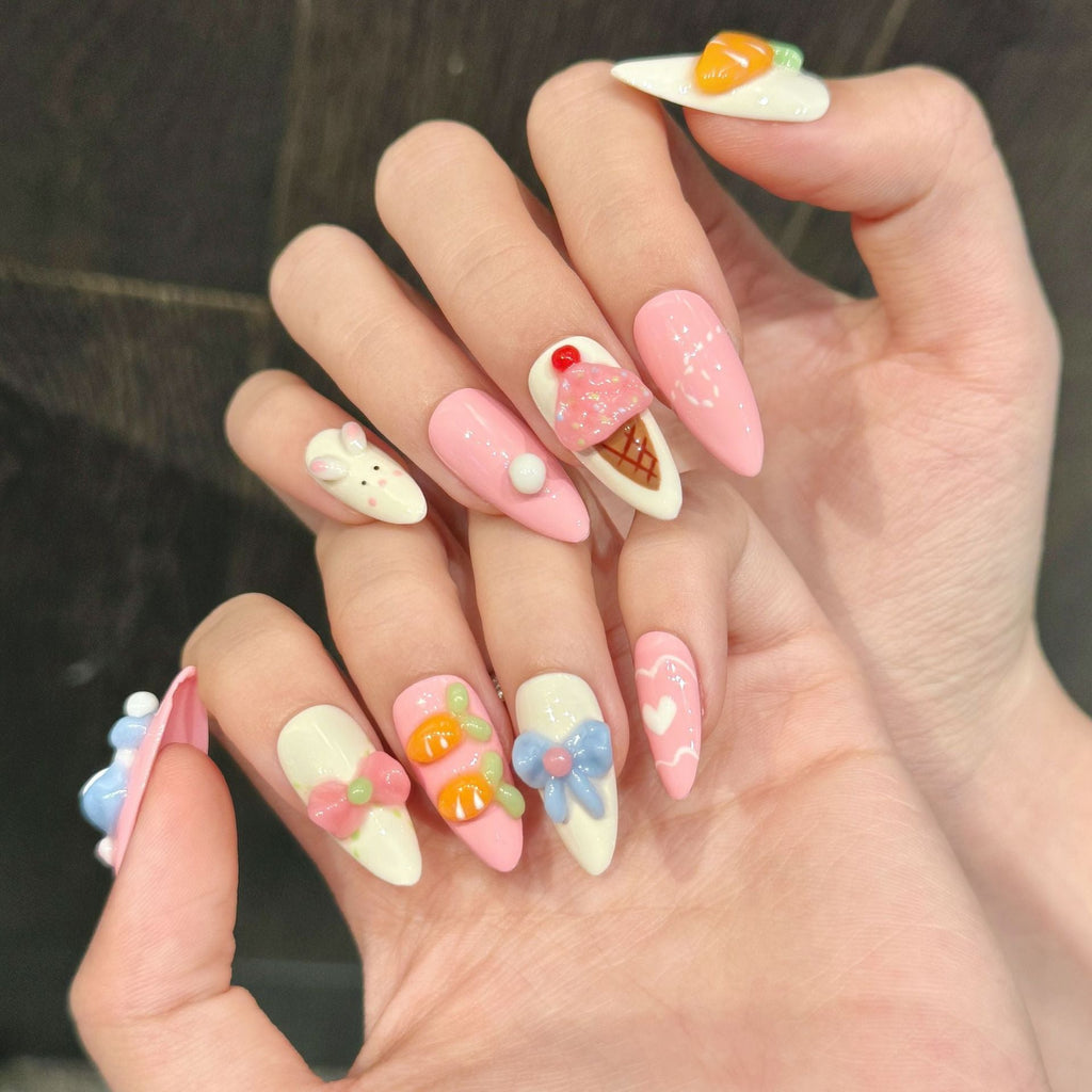 365nails: "Candyland Whimsy" – 3D Sculpted Handmade Short Almond Nails