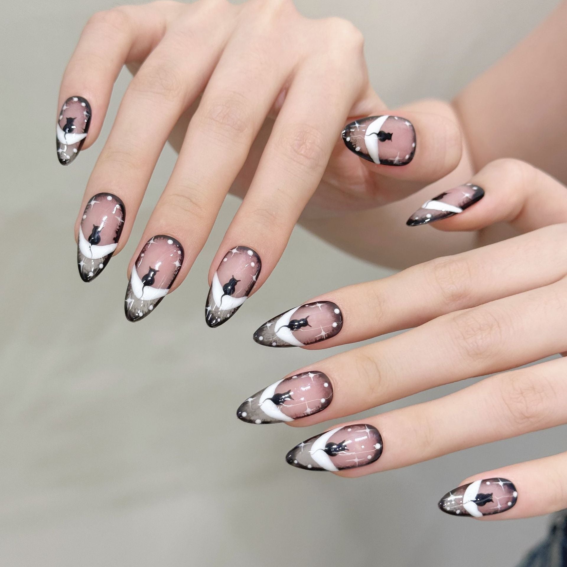 Black Cat Moonlit Chic Minimalist Press On Nails