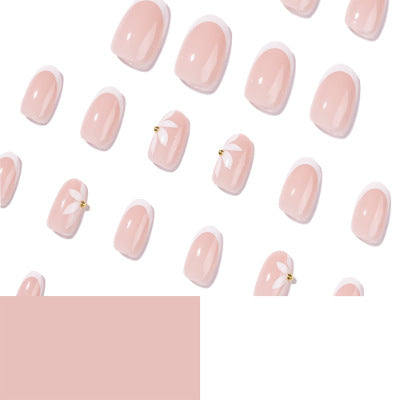 365nails: "French with White Flower Oval" – Elegant Press-on Nails