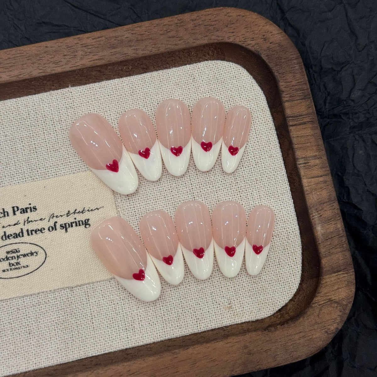 365nails: "Sweetheart's Whisper" – 3D Heart French Tip Handmade Almond Nails
