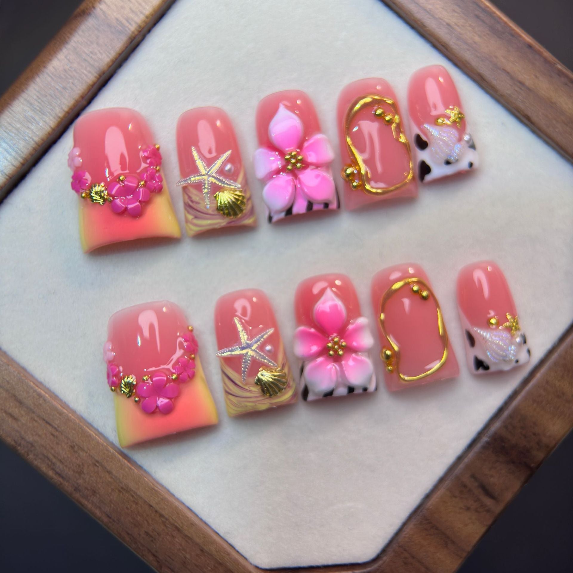 Pink Ocean Flower Starfish Press-On Nails
