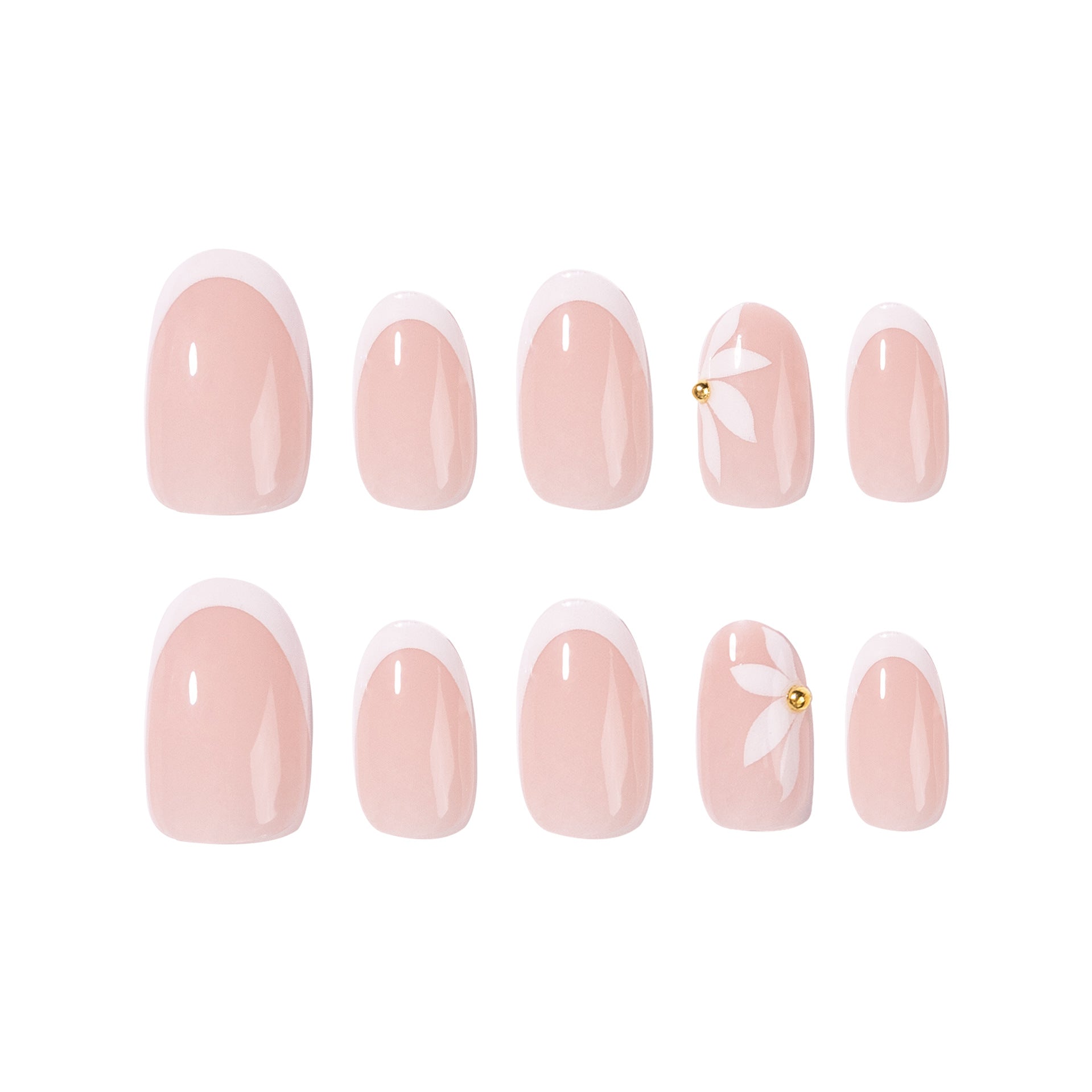 365nails: "French with White Flower Oval" – Elegant Press-on Nails