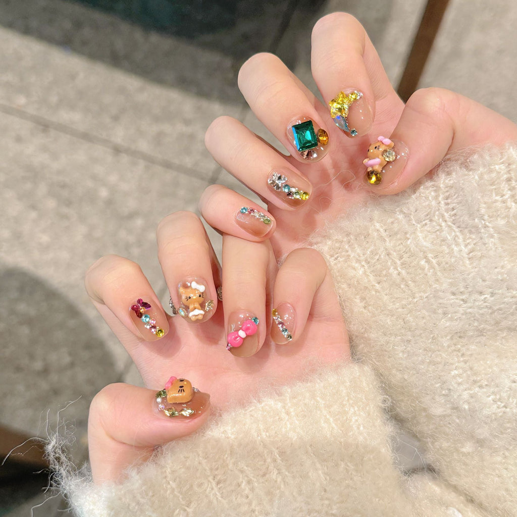 365nails: "Kitty's Playground" – 3D Cartoon Character & Crystal Square Nails