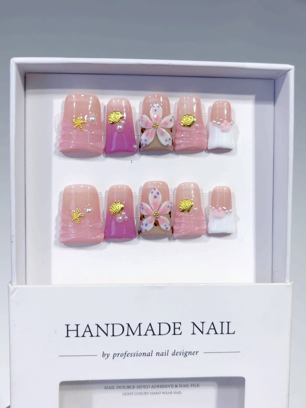 Coastal Bloom: "Seashell Sakura" – Short Square Nails