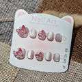 365nails: "aurora pink butterfly" – short squoval handmade kids press-on nails