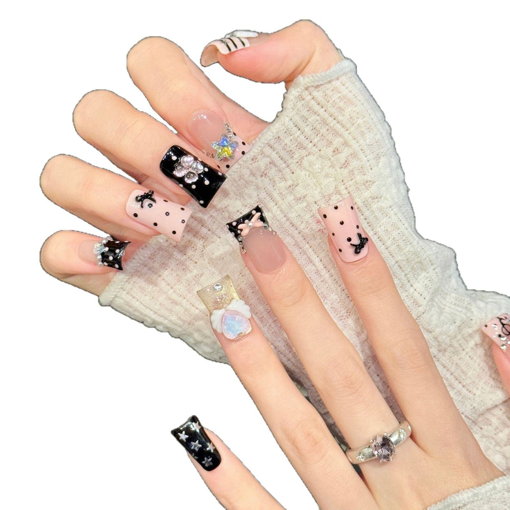 365nails: "Sweet Symphony" – 3D Bow & Music Note Handmade Short Square Nails