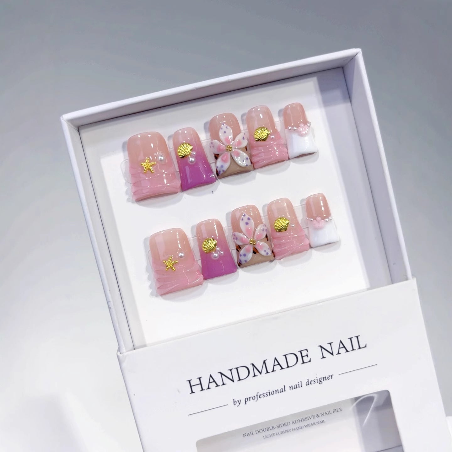 Coastal Bloom: "Seashell Sakura" – Short Square Nails
