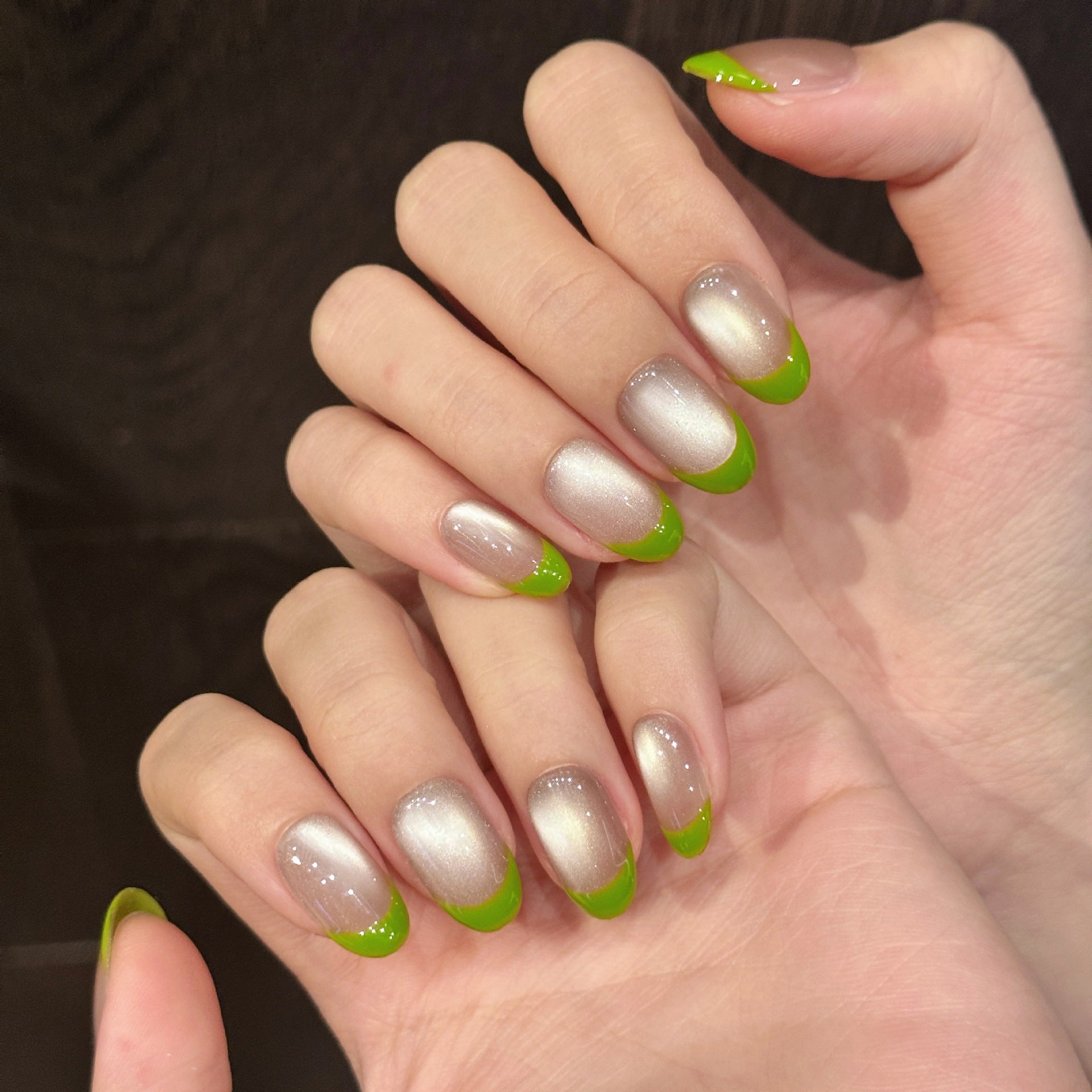 365nails: "Verdant Whisper" – Cat-Eye French Tip Handmade Square Nails