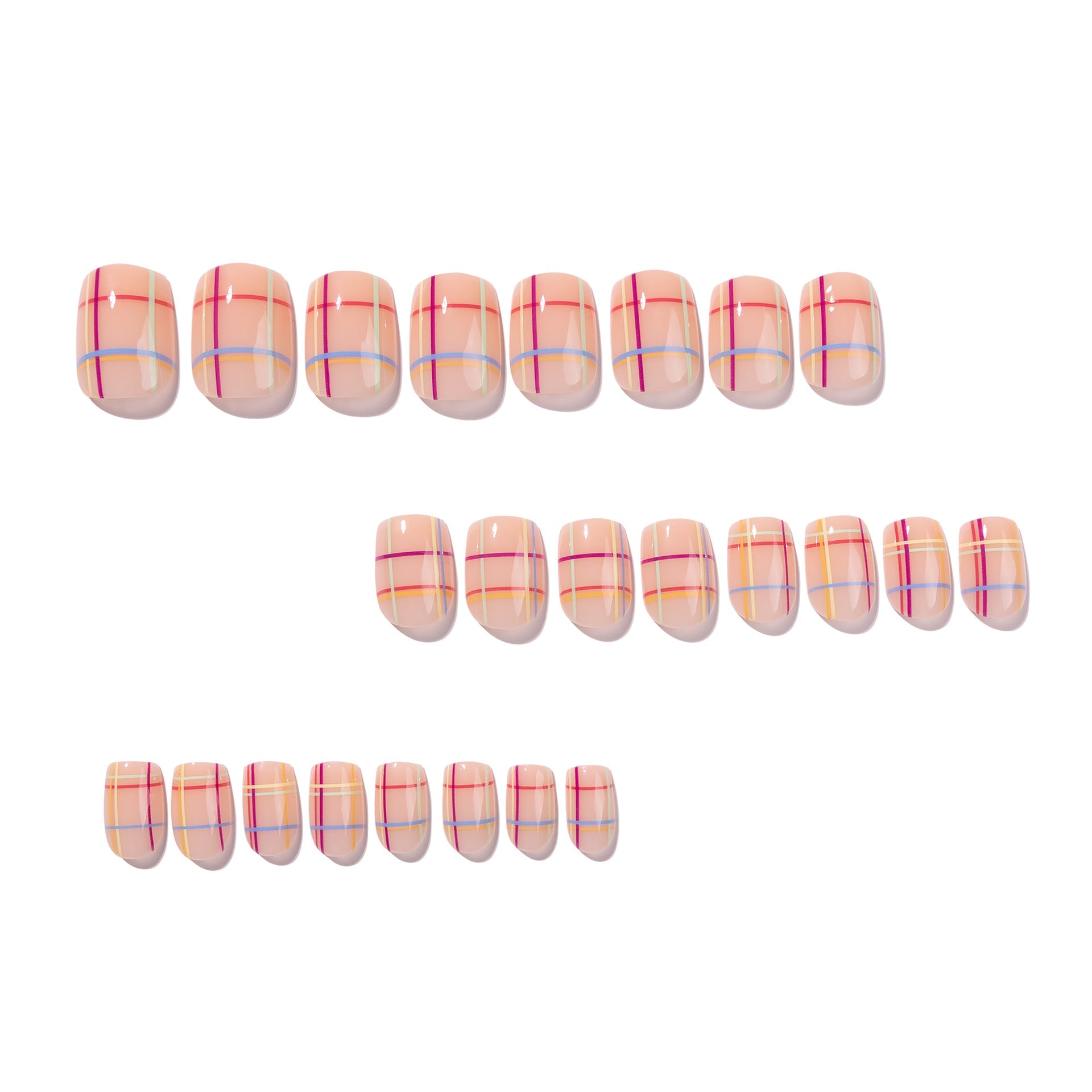 365nails: "Pastel Plaid Short Square" – Spring Press-on Nails