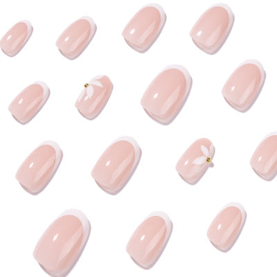 365nails: "French with White Flower Oval" – Elegant Press-on Nails